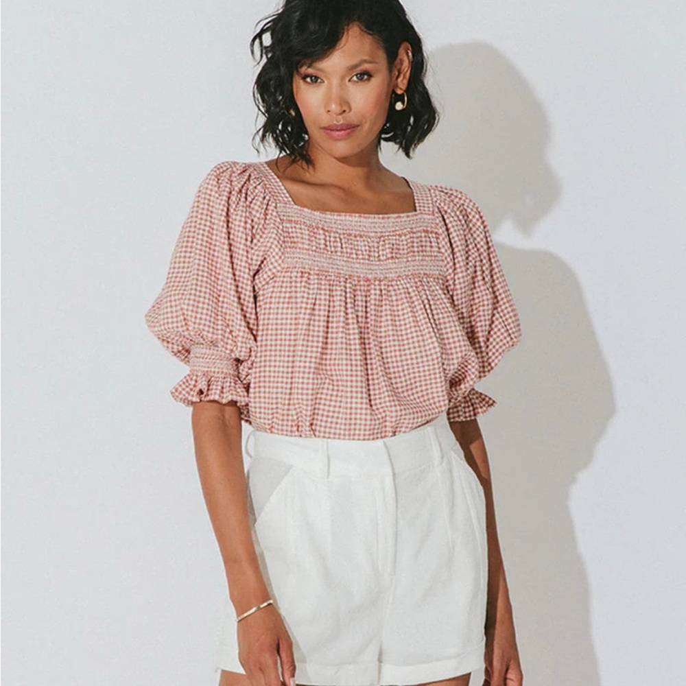 Cleobella Nahia Square Neck Ruffle Top Gingham print